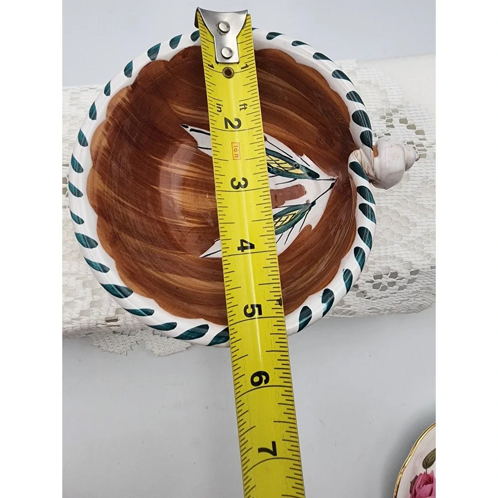 Vintage Maiolica Hand‎ Painted Italy Ceramic Snail Bowl Brown Green Leaf  6 Inch